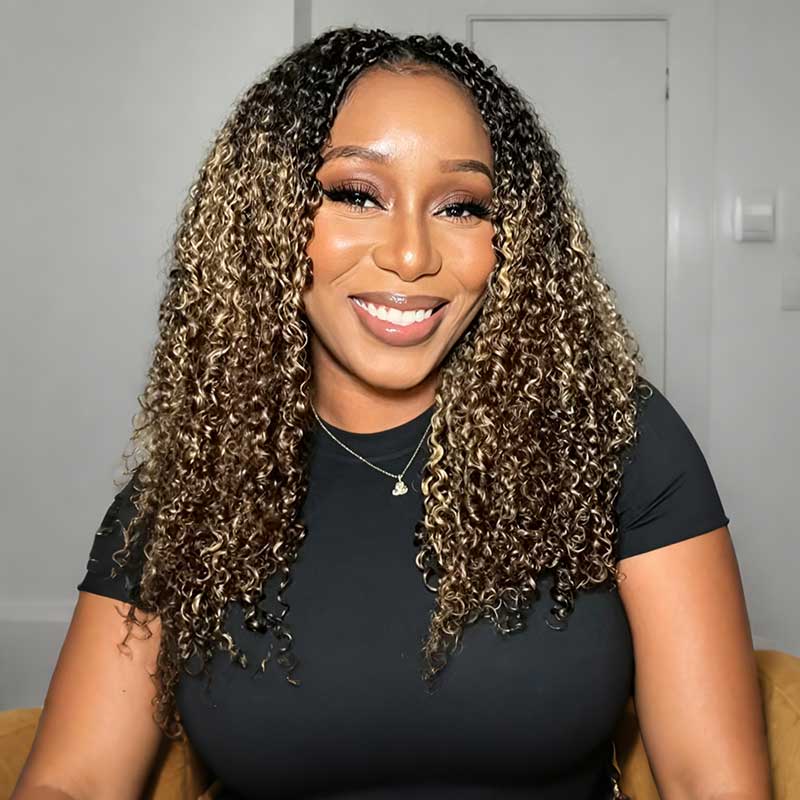 QVR Sun-Kissed Blonde Mixed Highlights Feather Crochet Human Hair Water Wave Miracle Knots Crochet Weave Hair Extensions