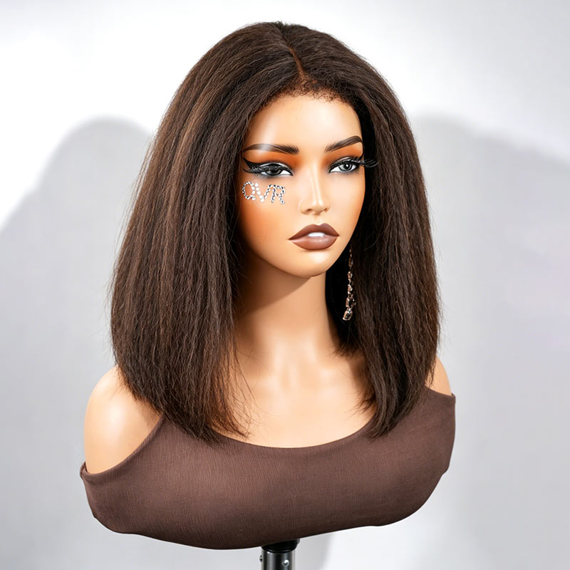 QVR 4C Edges Yaki Straight 9x6 Lace Short Bob Wigs Glueless Human Hair Wig