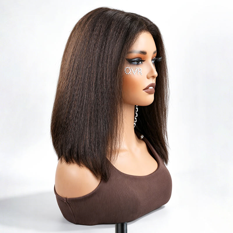 QVR 4C Edges Yaki Straight 9x6 Lace Short Bob Wigs Glueless Human Hair Wig