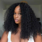 QVR Glueless Burmese Curly V Part Wigs Natural Black Invisible Lace Edge Human Hair Wig