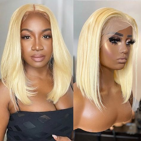 QVR 613 Color Blonde Hair Short Bob Wigs Straight Human Hair Wigs Short Lace Wigs