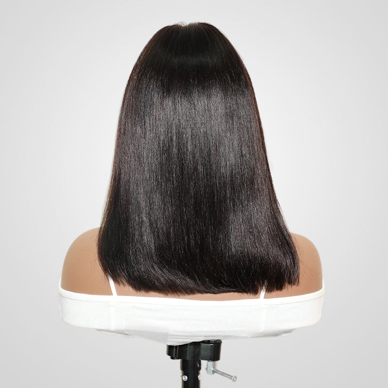 QVR Straight V Part Short Bob Human Hair Wig Realistic Hairline and Soft High-quality Hair
