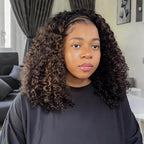 QVR Glueless Highlight Brown #1B/30 Twist Curly Half Wig 250% Density Human Hair Wig Wear Go Flip Over Wig