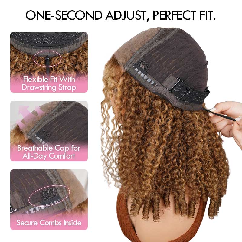 QVR Blonde Highlight #P4/27 Burmese Curly Glueless 5X5 Pre-cut Lace Closure Human Hair Wigs