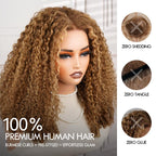 QVR Blonde Highlight #P4/27 Burmese Curly Glueless 5X5 Pre-cut Lace Closure Human Hair Wigs