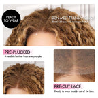 QVR Blonde Highlight #P4/27 Burmese Curly Glueless 5X5 Pre-cut Lace Closure Human Hair Wigs