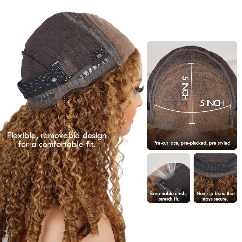 QVR Blonde Highlight #P4/27 Burmese Curly Glueless 5X5 Pre-cut Lace Closure Human Hair Wigs