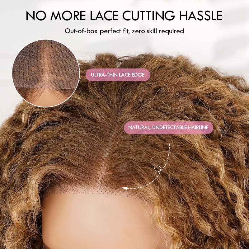 QVR Blonde Highlight #P4/27 Burmese Curly Glueless 5X5 Pre-cut Lace Closure Human Hair Wigs