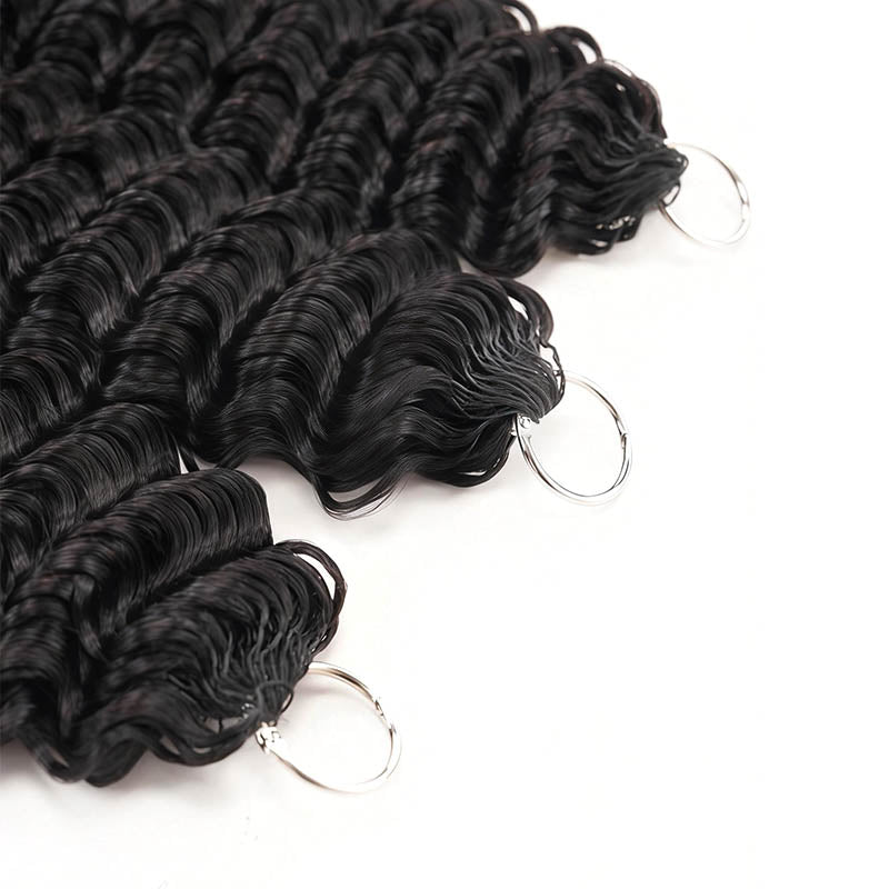 QVR Deep Wave Feather Crochet Human Hair with Sprial Ends Machine Made Crochet Weave Hair Extensions