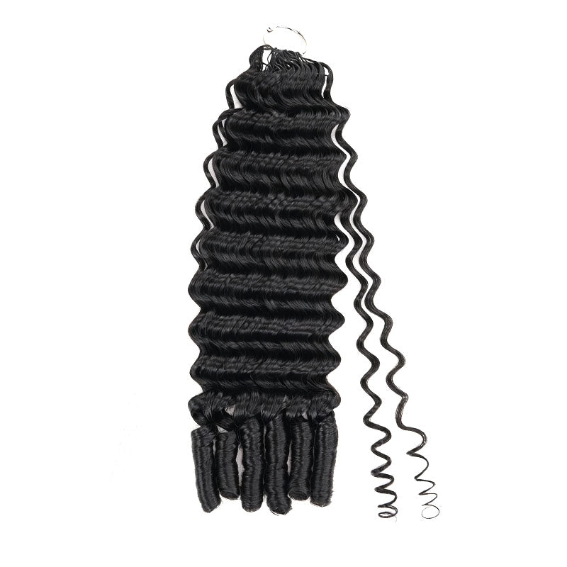 QVR Deep Wave Feather Crochet Human Hair with Sprial Ends Machine Made Crochet Weave Hair Extensions