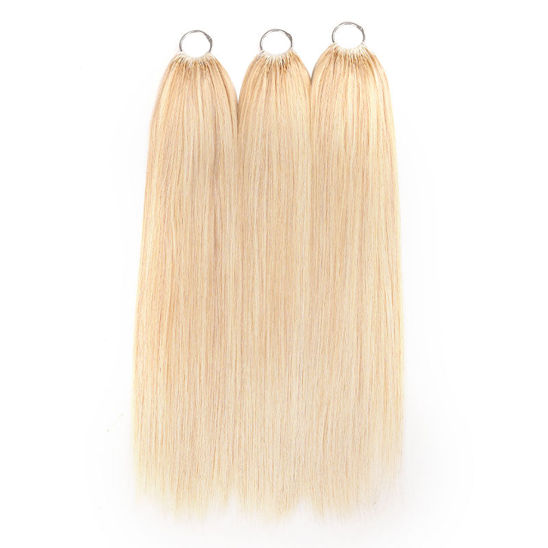 QVR Silk Straight Feather Crochet Human Hair Platinum Blonde #1001 Machine Made Crochet Weave Hair Extensions