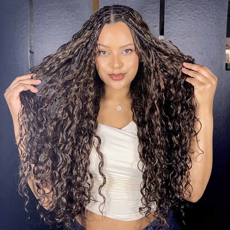 QVR Dark Brown #4 Crochet Hair Water Wave Machine Made Feather Human Hair Extension