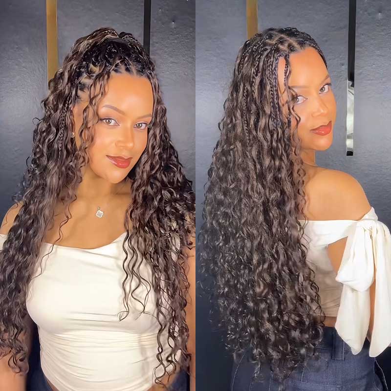 QVR Dark Brown #4 Crochet Hair Water Wave Machine Made Feather Human Hair Extension