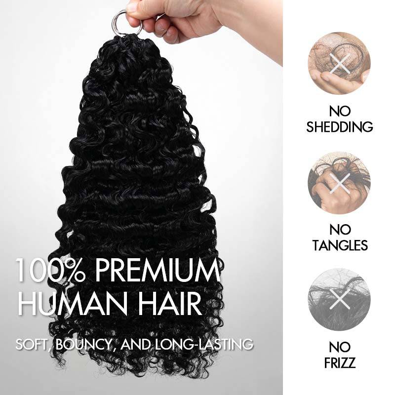 QVR Water Deep Wave Feather Crochet Human Hair Natural Black Miracle Knots Crochet Weave Hair Extensions