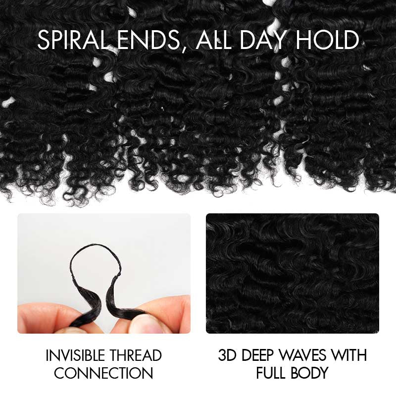 QVR Water Deep Wave Feather Crochet Human Hair Natural Black Miracle Knots Crochet Weave Hair Extensions