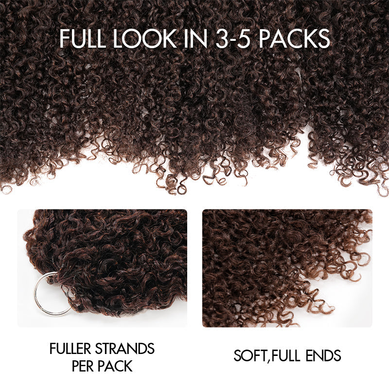 QVR Burmese Kinky Curly Feather Crochet Human Hair Dark Brown Miracle Knots Crochet Weave Hair Extensions