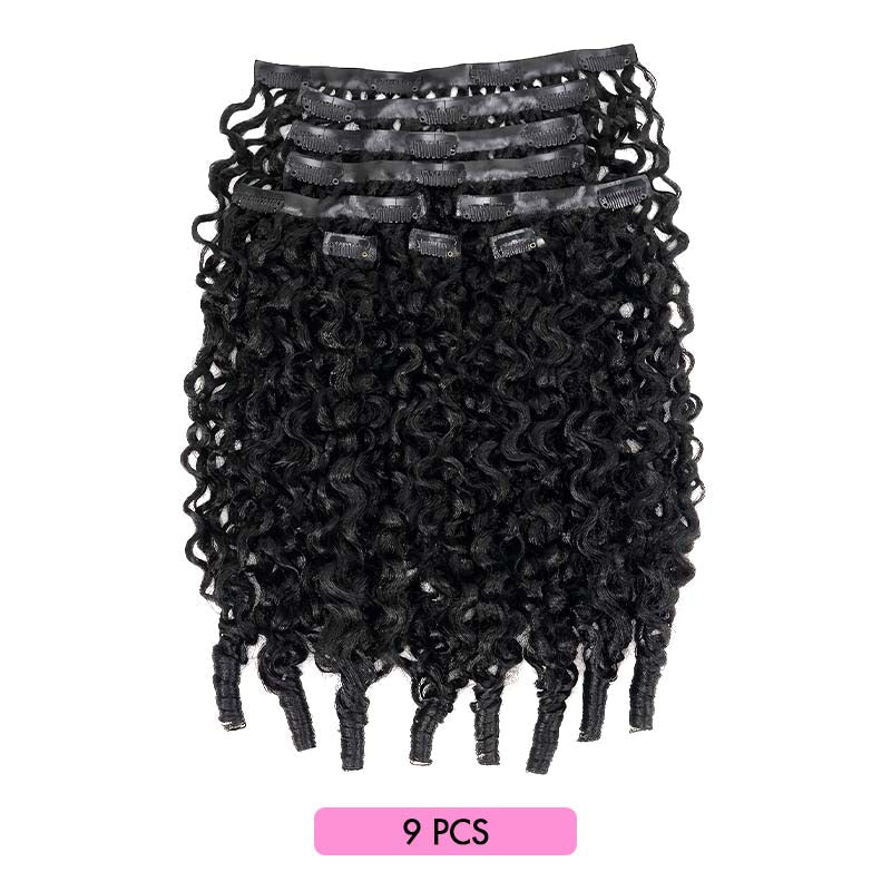 QVR Burmese Curly PU Clip In Hair Extensions 9PCS 5PCS Volumizer Human Hair