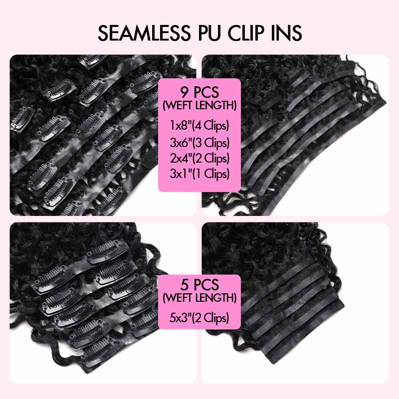 QVR Tight Curly PU Clip In Hair Extensions 9PCS 5PCS Volumizer Human Hair