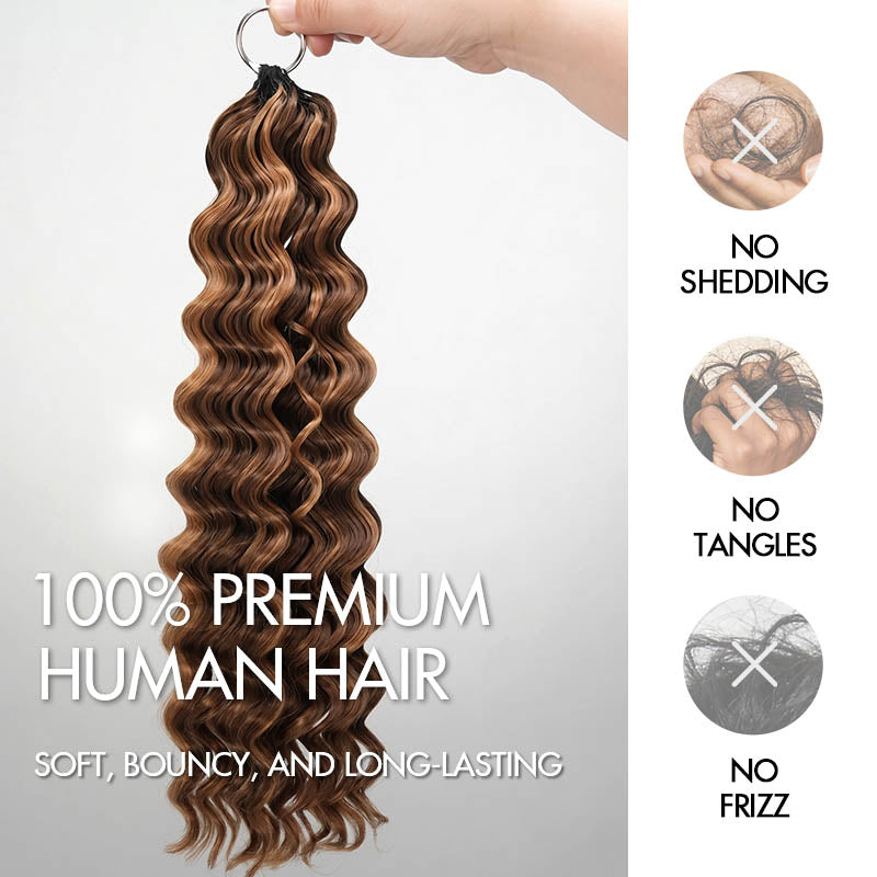 QVR Deep Wave Feather Crochet Human Hair Highlight #P4/27 Miracle Knots Crochet Weave Hair Extensions