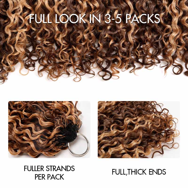QVR Twist Curly Feather Crochet Human Hair Highlight #P4/27 Miracle Knots Crochet Weave Hair Extensions