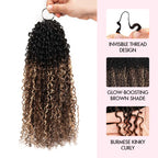 QVR Sun-Kissed Blonde Mixed Highlights Feather Crochet Human Hair Burmese Kinky Curly Miracle Knots Crochet Weave Hair Extensions