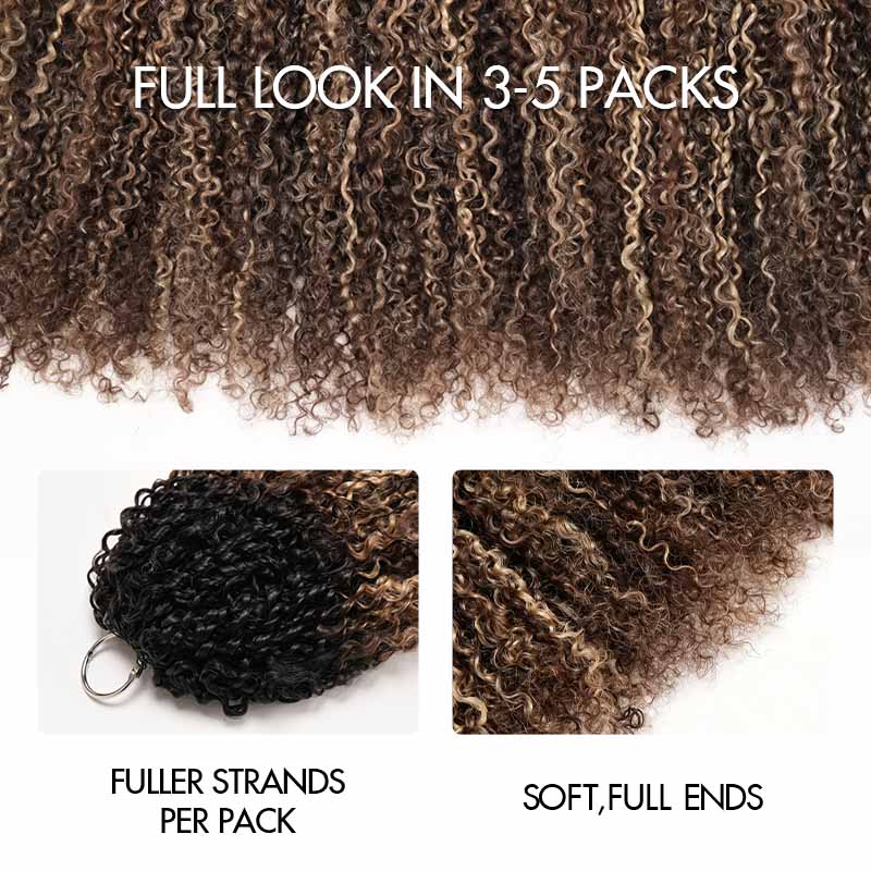 QVR Sun-Kissed Blonde Mixed Highlights Feather Crochet Human Hair Burmese Kinky Curly Miracle Knots Crochet Weave Hair Extensions