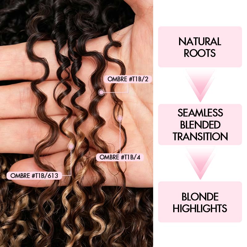 QVR Sun-Kissed Blonde Mixed Highlights Feather Crochet Human Hair Burmese Kinky Curly Miracle Knots Crochet Weave Hair Extensions