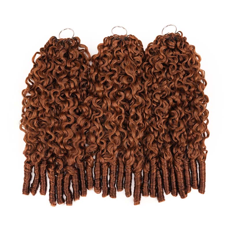 QVR Auburn Brown #30 Feather Crochet Human Hair Burmese Curly Crochet Weave Hair Extensions