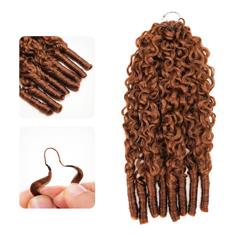 QVR Auburn Brown #30 Feather Crochet Human Hair Burmese Curly Crochet Weave Hair Extensions