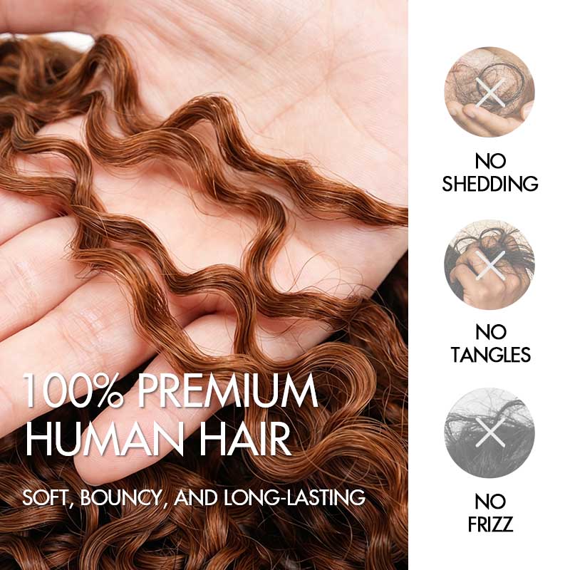 QVR Auburn Brown #30 Feather Crochet Human Hair Burmese Curly Crochet Weave Hair Extensions