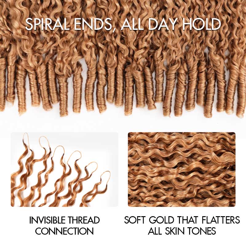 QVR Honey Blonde #27 Feather Crochet Human Hair Burmese Curly Crochet Weave Hair Extensions