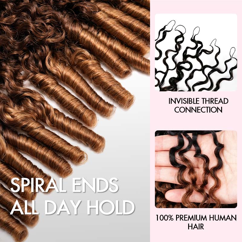 QVR Burmese Curly Feather Crochet Human Hair Ombre #T1B/30/27 Machine Made Crochet Weave Hair Extensions