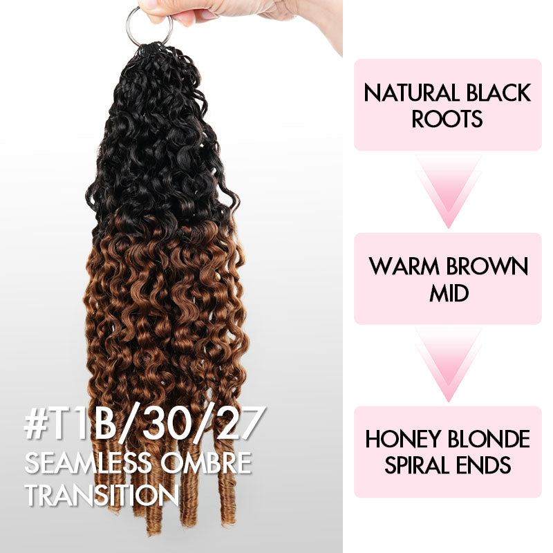 QVR Burmese Curly Feather Crochet Human Hair Ombre #T1B/30/27 Machine Made Crochet Weave Hair Extensions