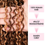 QVR Ramen Curl Feather Crochet Human Hair Highlight #P4/27 Miracle Knots Crochet Weave Hair Extensions