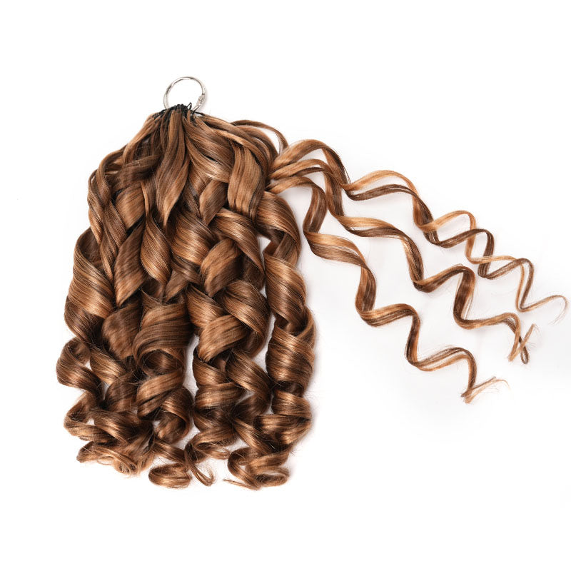 QVR French Curl Feather Crochet Human Hair Highlight #P4/27 Miracle Knots Crochet Weave Hair Extensions