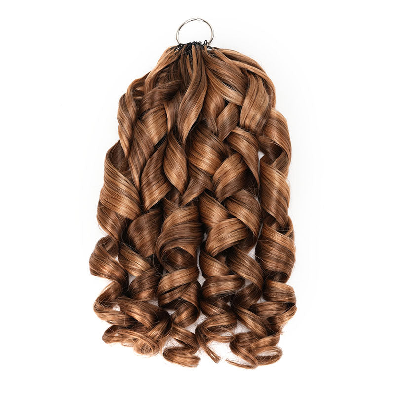QVR French Curl Feather Crochet Human Hair Highlight #P4/27 Miracle Knots Crochet Weave Hair Extensions