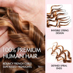 QVR French Curl Feather Crochet Human Hair Highlight #P4/27 Miracle Knots Crochet Weave Hair Extensions
