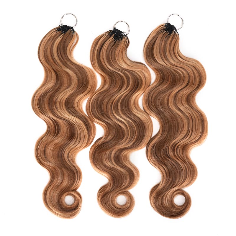 QVR Body Wave Feather Crochet Human Hair Highlight #P4/27 Miracle Knots Crochet Weave Hair Extensions