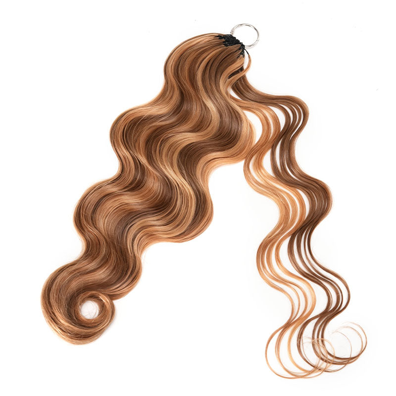 QVR Body Wave Feather Crochet Human Hair Highlight #P4/27 Miracle Knots Crochet Weave Hair Extensions