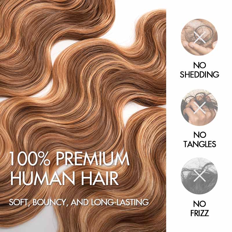 QVR Body Wave Feather Crochet Human Hair Highlight #P4/27 Miracle Knots Crochet Weave Hair Extensions
