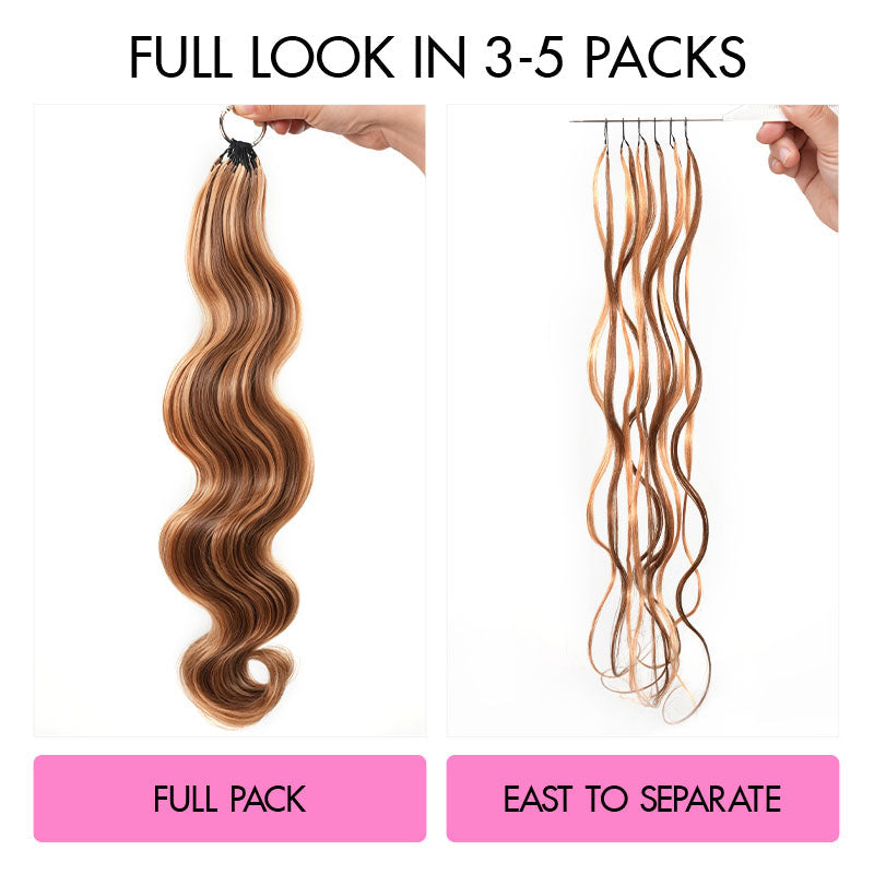 QVR Body Wave Feather Crochet Human Hair Highlight #P4/27 Miracle Knots Crochet Weave Hair Extensions