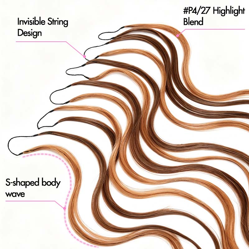 QVR Body Wave Feather Crochet Human Hair Highlight #P4/27 Miracle Knots Crochet Weave Hair Extensions