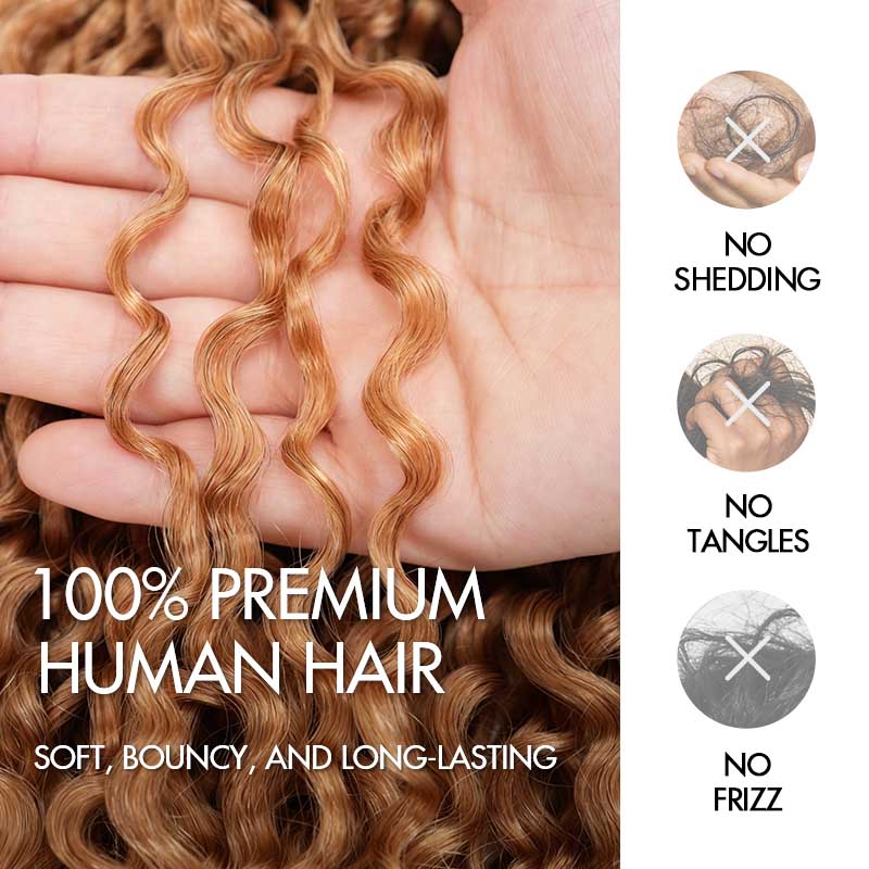 QVR Twist Curly Feather Crochet Human Hair Honey Blonde Miracle Knots Crochet Weave Hair Extensions