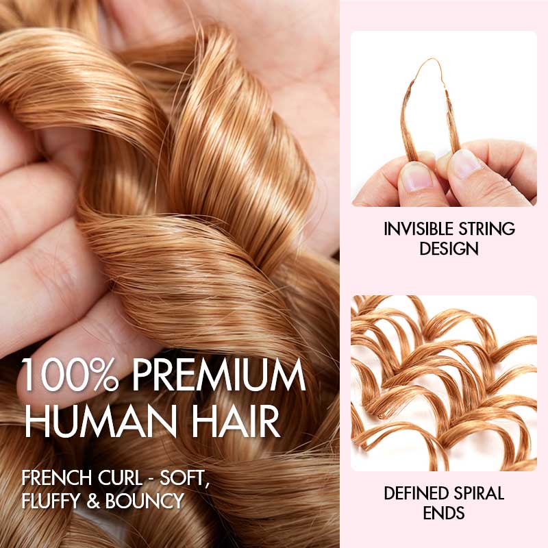 QVR French Curl Feather Crochet Human Hair Honey Blonde Miracle Knots Crochet Weave Hair Extensions