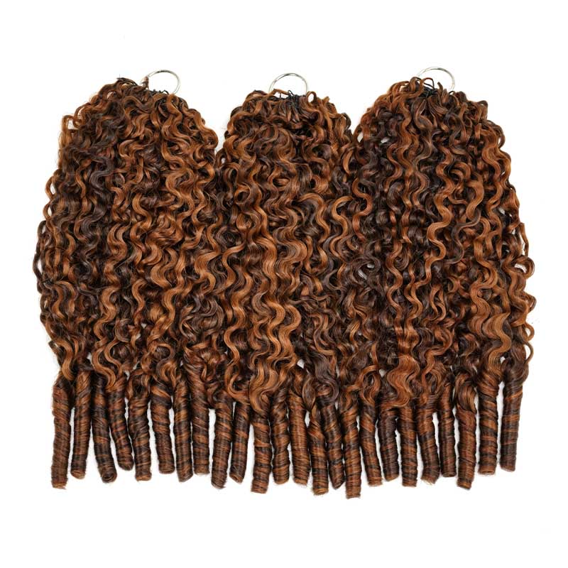 QVR Burmese Curly Feather Crochet Human Hair Highlight #P4/30 Miracle Knots Crochet Weave Hair Extensions