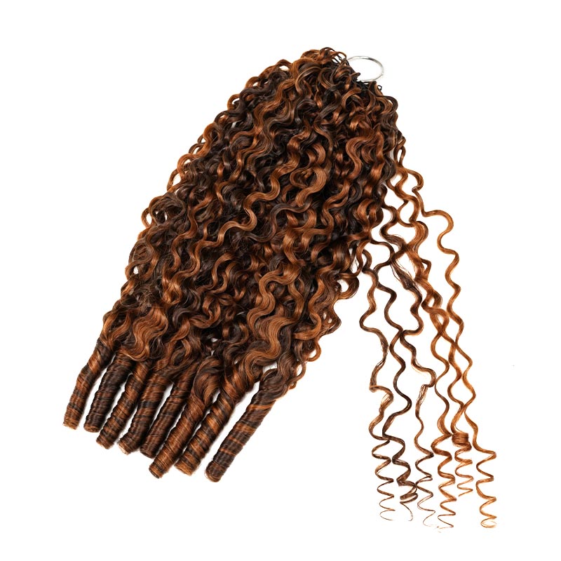 QVR Seamless Burmese Curly Feather Crochet Hair Highlight #P4/27 Machine Made Human Hair Extensions