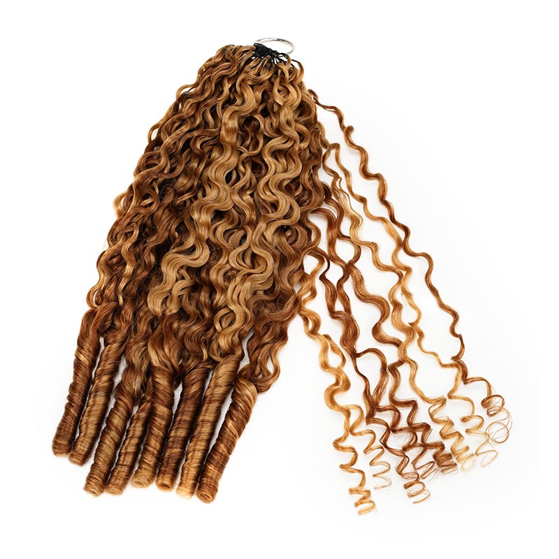QVR Seamless Burmese Curly Feather Crochet Hair Highlight #P4/27 Machine Made Human Hair Extensions