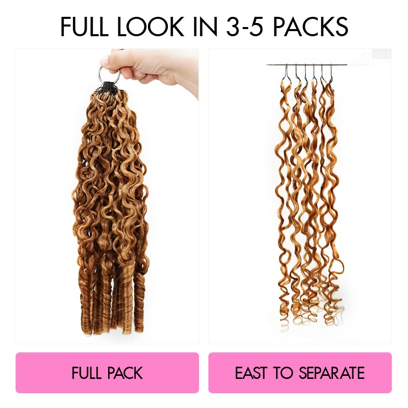 QVR Burmese Curly Feather Crochet Human Hair Highlight #P27/30 Miracle Knots Crochet Weave Hair Extensions
