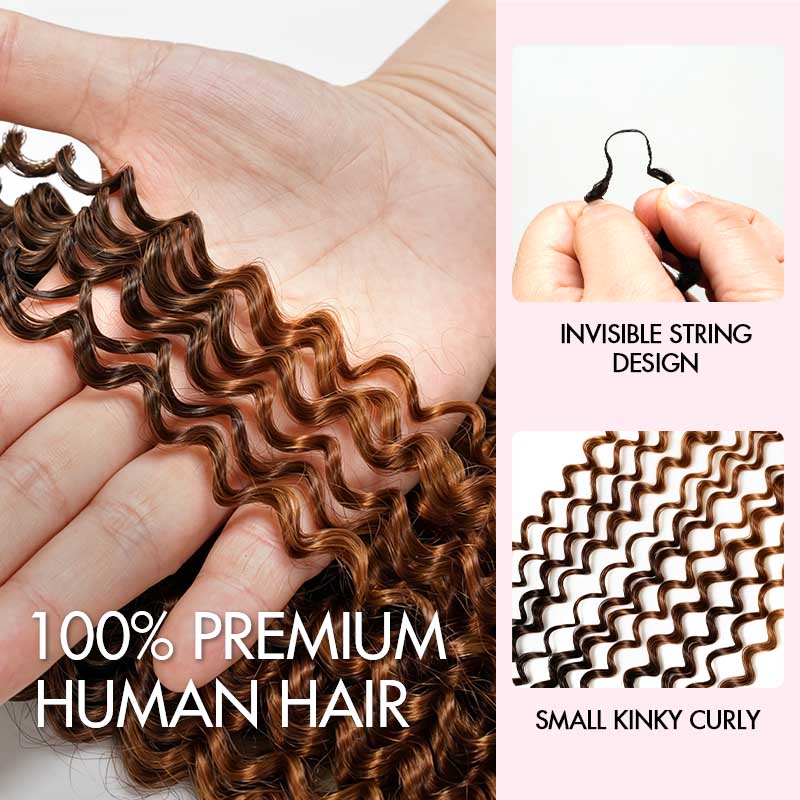 QVR #2/30 Mixed Subtle Ombre Feather Crochet Human Hair Small Kinky Curly Miracle Knots Crochet Weave Hair Extensions