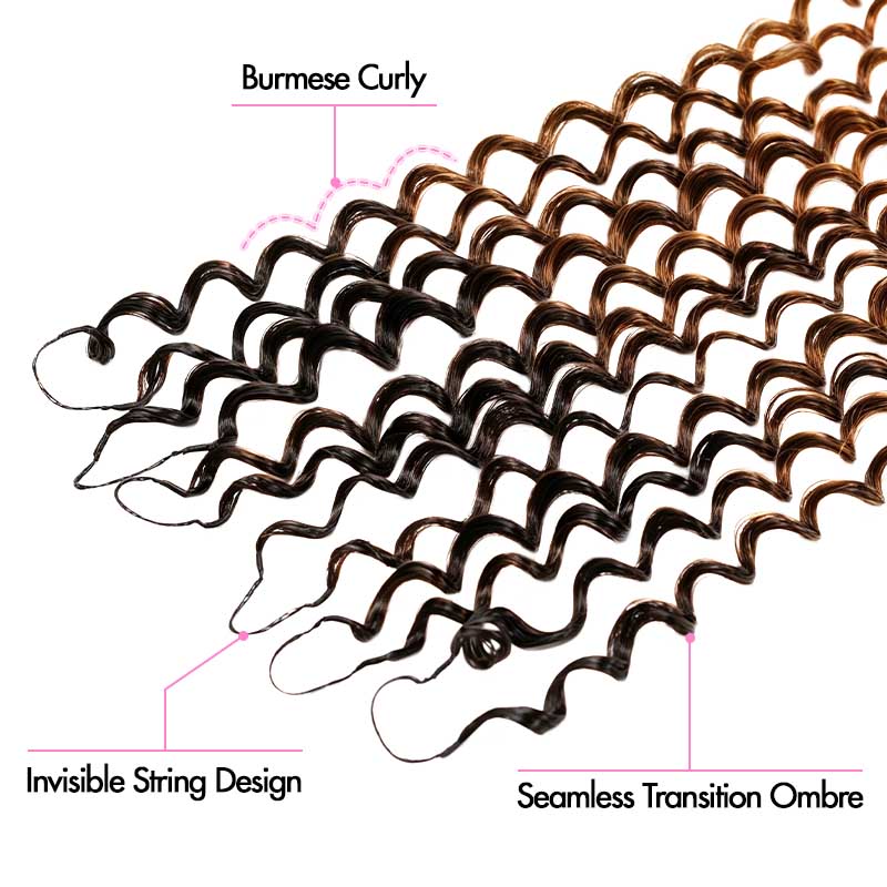 QVR #2/30 Mixed Subtle Ombre Feather Crochet Human Hair Small Kinky Curly Miracle Knots Crochet Weave Hair Extensions